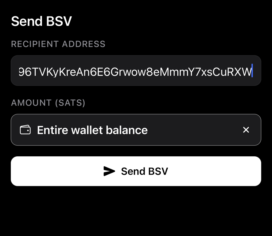 Legacy Bridge send form with address and amount fields