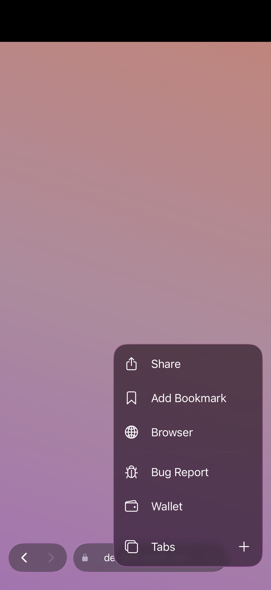 Menu popover showing available options