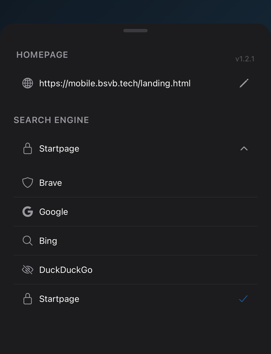 Search engine dropdown and homepage editor on the browser home page