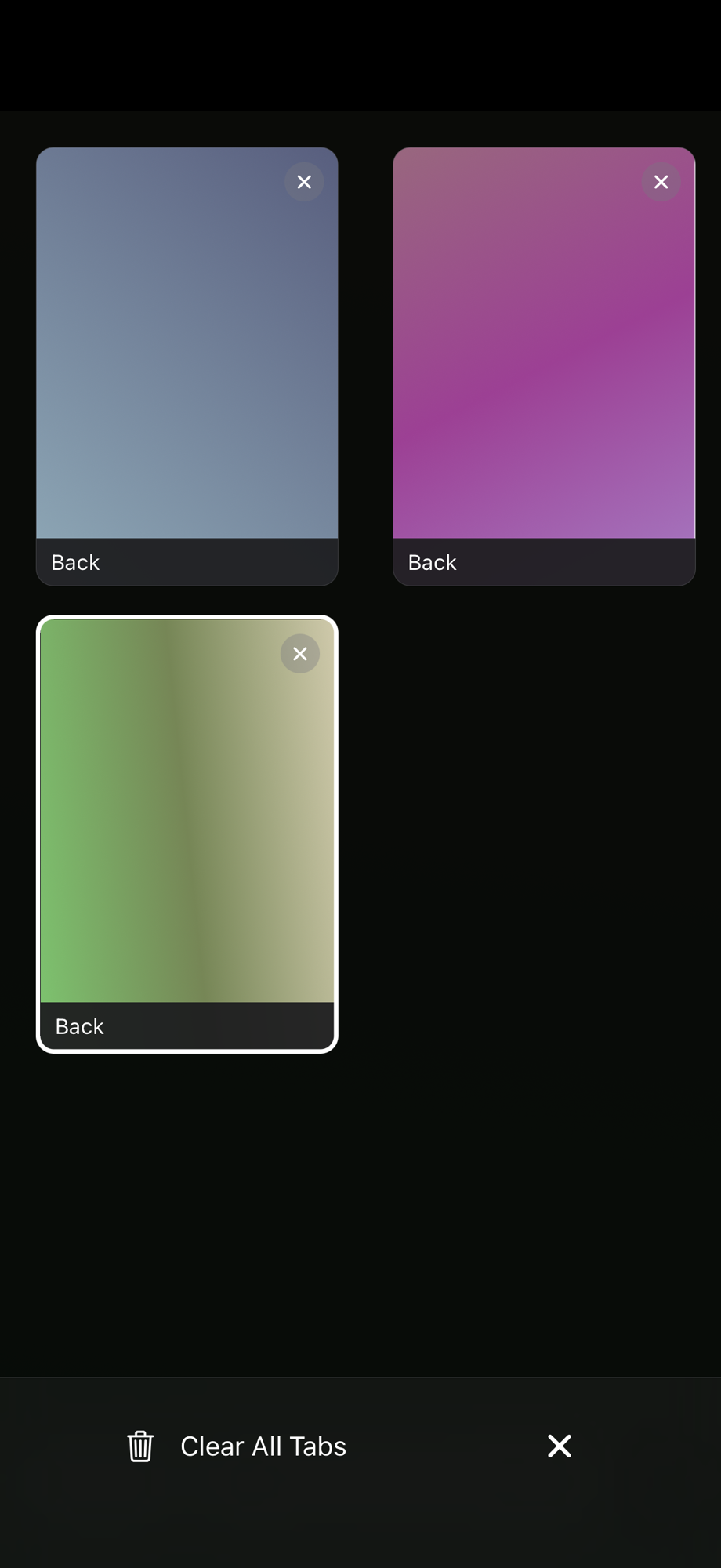 Tab manager showing multiple open tabs